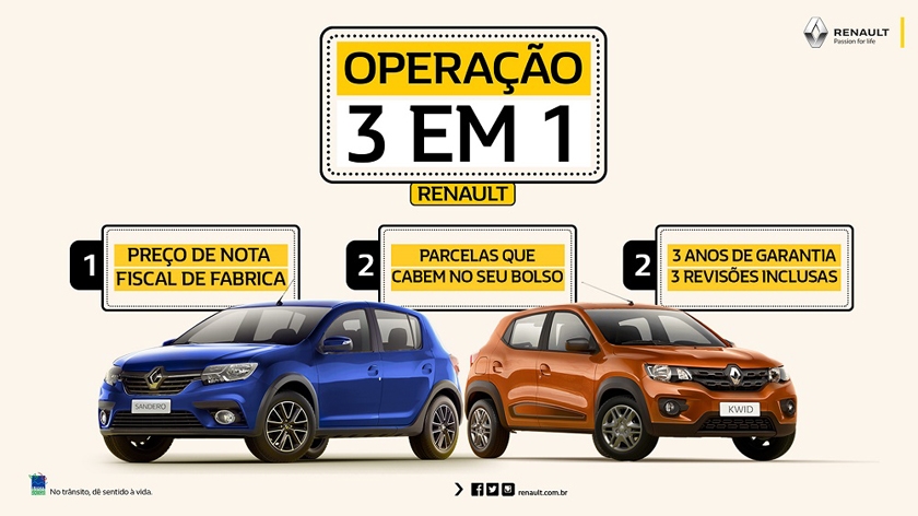Renault lança campanha de varejo “Operação 3 em 1”